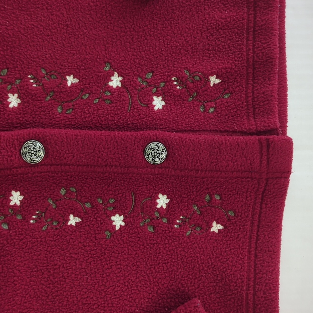L.L. Bean Fleece Floral Button Up Embroidered Cardigan Sweater XS Regular Red - Picture 10 of 16